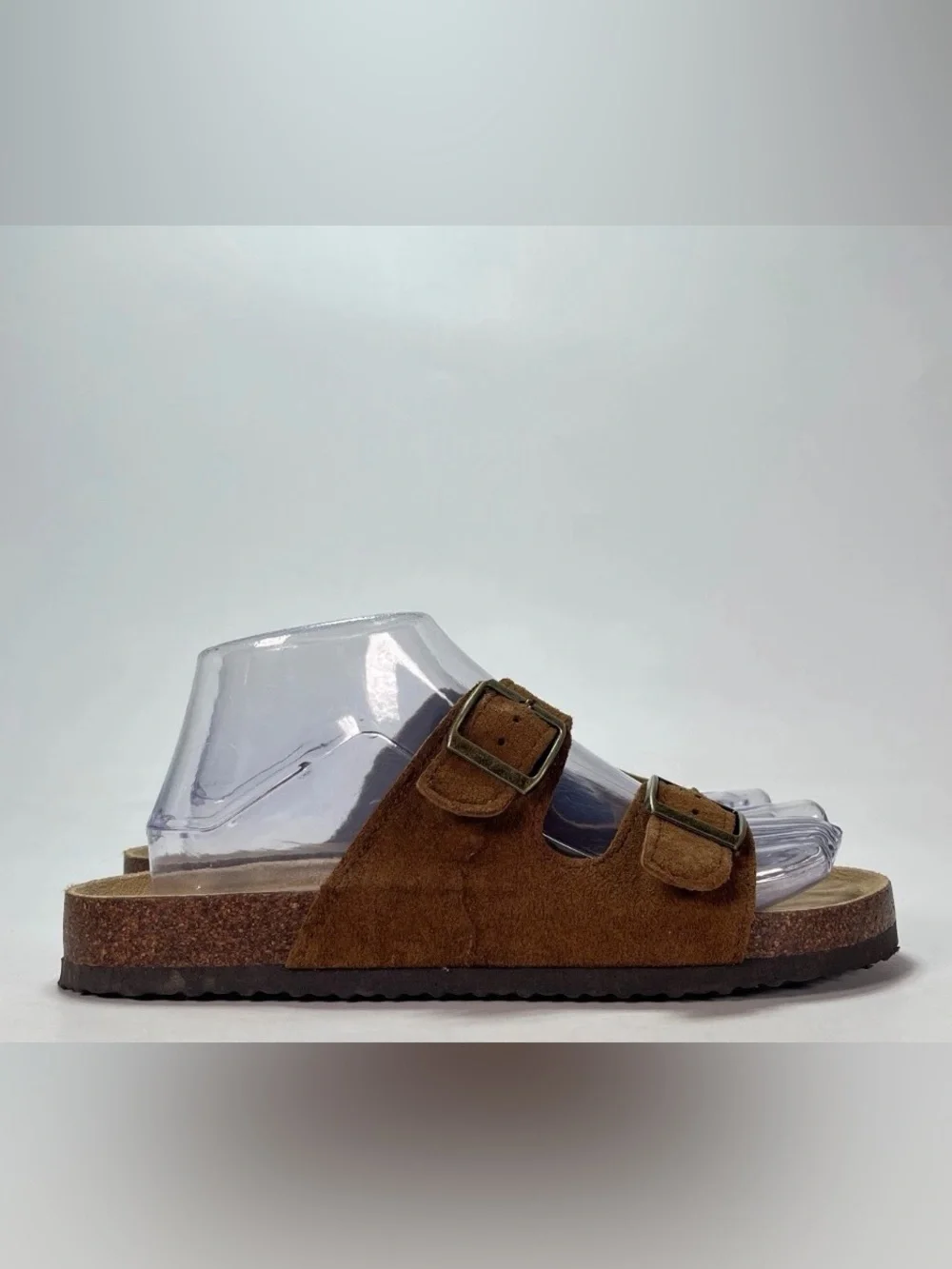 Khombu Ashville Brown Double Buckle Adjustable Straps Slide Sandals Women's Sz 6